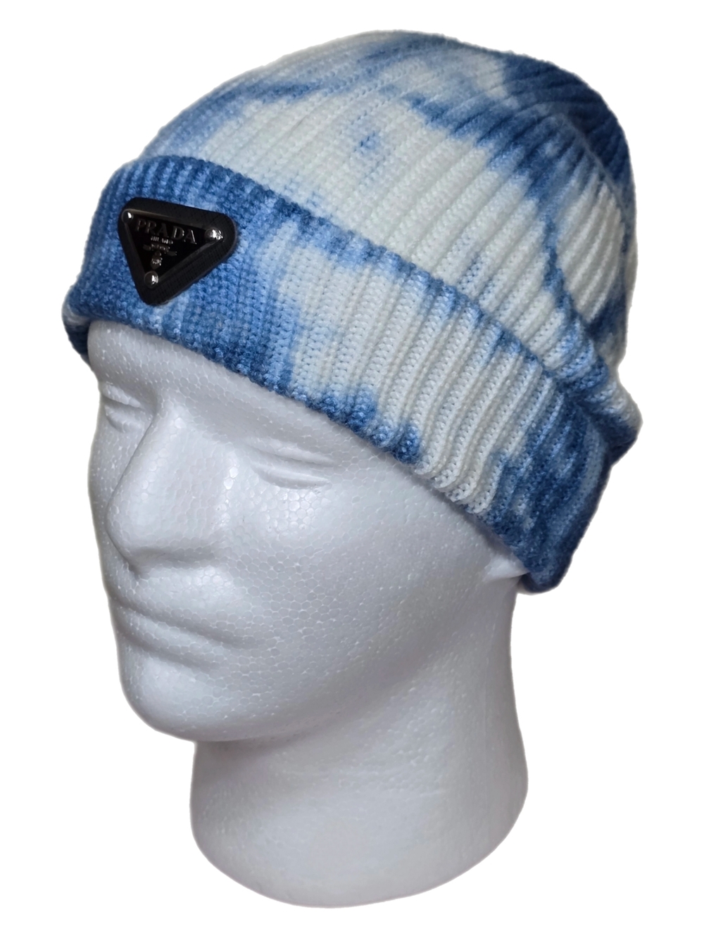 Generic Blue White Tie Dye Ribbed Knit Beanie